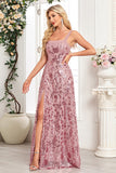 Sparkly Black A Line Sequin Long Prom Dress with Slit