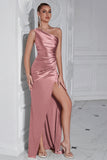 Burgundy Mermaid One Shoulder Long Prom Dress with Slit