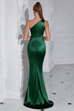 Burgundy Mermaid One Shoulder Long Prom Dress with Slit