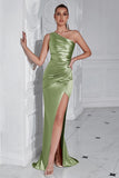 Burgundy Mermaid One Shoulder Long Prom Dress with Slit