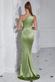 Burgundy Mermaid One Shoulder Long Prom Dress with Slit