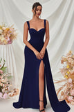 Simple Black Mermaid Long Prom Dress with Side Cape