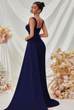 Simple Black Mermaid Long Prom Dress with Side Cape