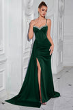 Sparkly Black Spaghetti Straps Mermaid Long Prom Dress with Side Cape