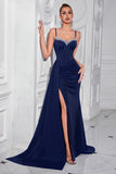 Sparkly Black Spaghetti Straps Mermaid Long Prom Dress with Side Cape