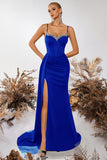 Sparkly Black Spaghetti Straps Mermaid Long Prom Dress with Side Cape