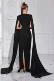 Sparkly Black Sheath Long Prom Dress with Cape