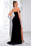 Sparkly Black Mermaid Corset Long Prom Dress with Slit