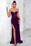 Sparkly Black Mermaid Corset Long Prom Dress with Slit