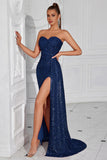 Sparkly Burgundy Sequin Sweetheart Long Prom Dress with Side Cape