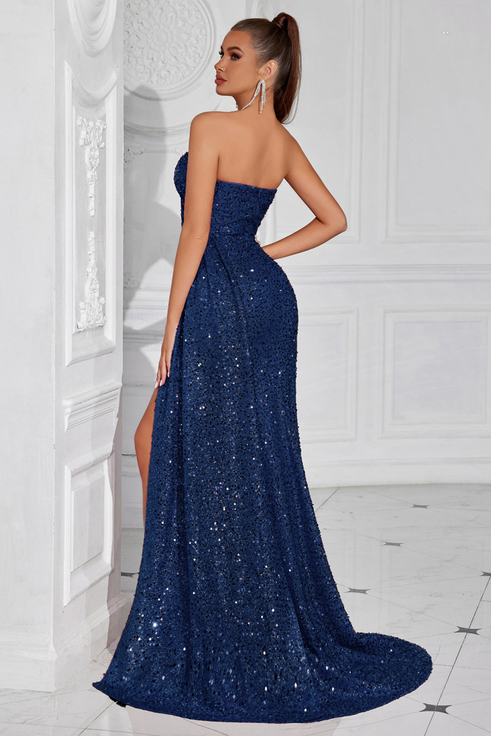 Sparkly Burgundy Sequin Sweetheart Long Prom Dress with Side Cape