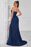 Sparkly Burgundy Sequin Sweetheart Long Prom Dress with Side Cape