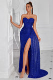 Sparkly Burgundy Sequin Sweetheart Long Prom Dress with Side Cape