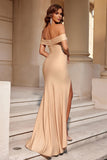 Simple Burgundy Off the Shoulder Mermaid Long Prom Dress with Slit
