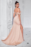 Blush Mermaid Corset Off the Shoulder Long Prom Dress with Slit
