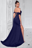 Blush Mermaid Corset Off the Shoulder Long Prom Dress with Slit