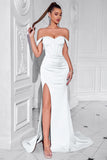 Blush Mermaid Corset Off the Shoulder Long Prom Dress with Slit