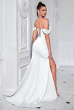 Blush Mermaid Corset Off the Shoulder Long Prom Dress with Slit