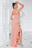 Black One Shoulder Ruffled Mermaid Long Prom Dress with Slit