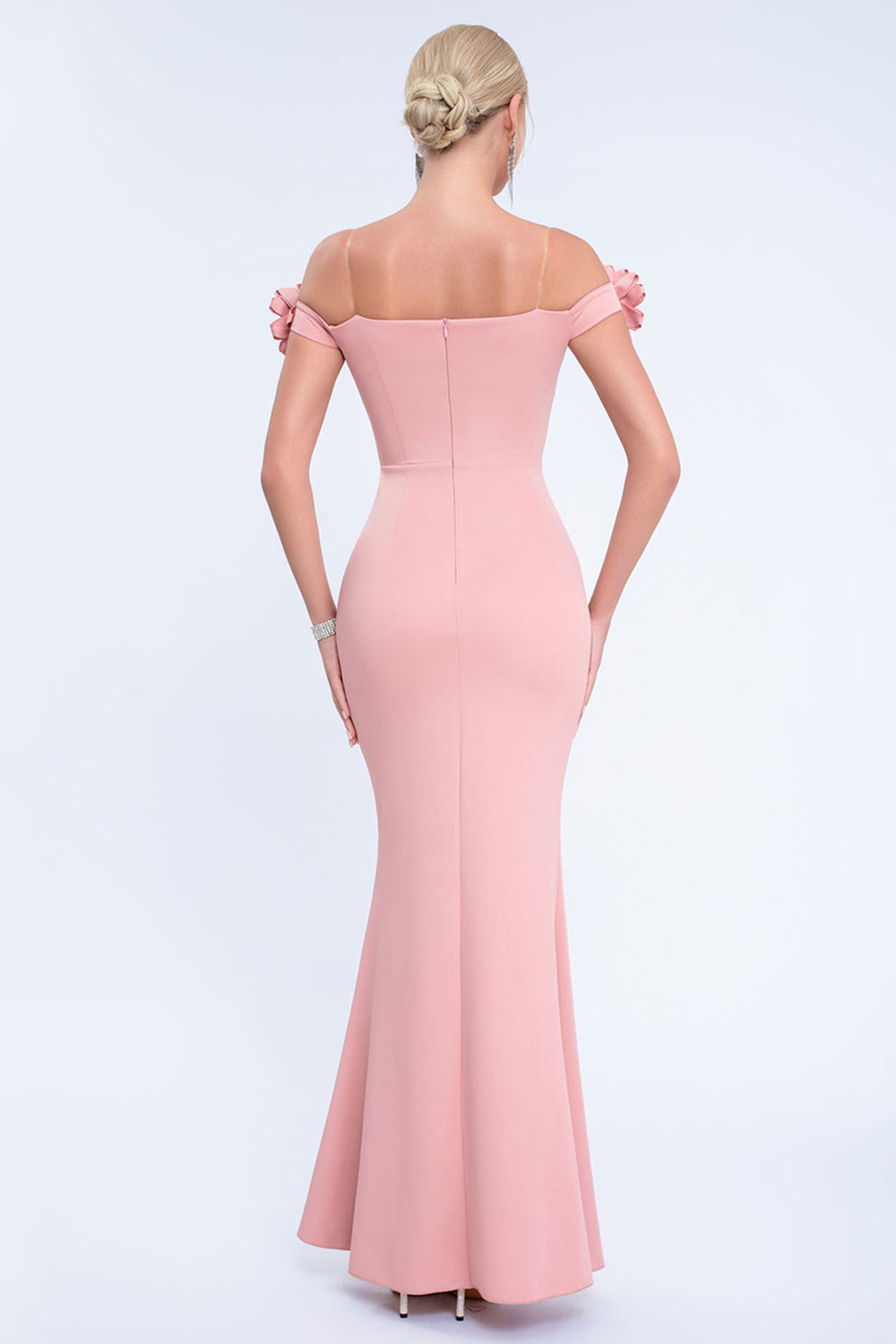 Zapakasa Women Blush Mermaid Long Prom Dress with 3D Flowers Off The