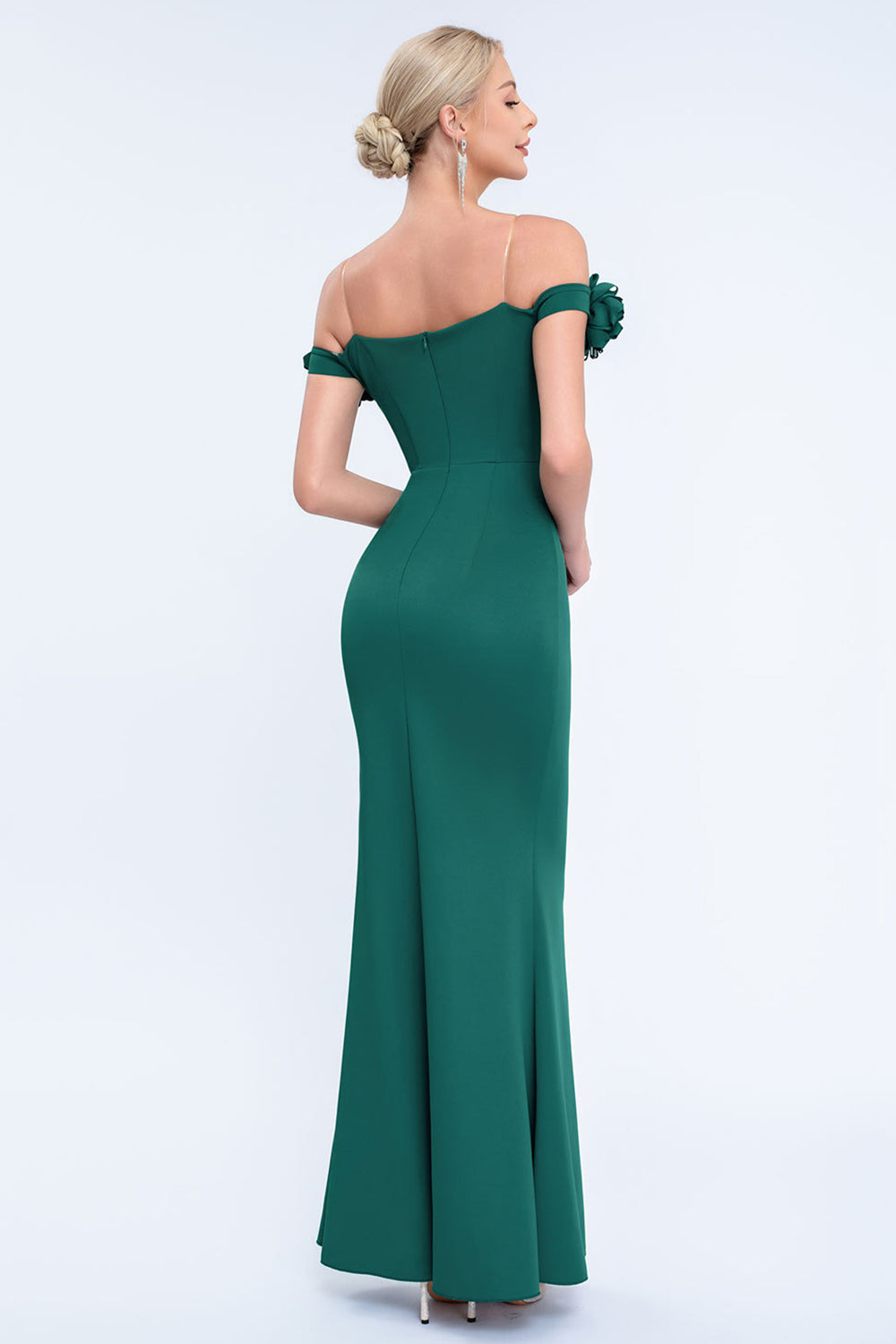 Blush Mermaid Off The Shoulder Long Prom Dress with 3D Flowers