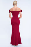Blush Mermaid Off The Shoulder Long Prom Dress with 3D Flowers