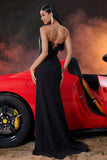 Black Mermaid Fringed Strapless Long Prom Dress with Slit