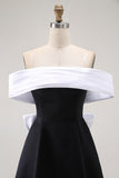 Black Off the Shoulder A Line Short Homecoming Dress with Bow