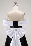 Black Off the Shoulder A Line Short Homecoming Dress with Bow