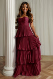 Dusty Blue Sweetheart A Line Tiered Long Bridesmaid Dress