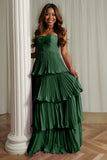 Dusty Blue Sweetheart A Line Tiered Long Bridesmaid Dress