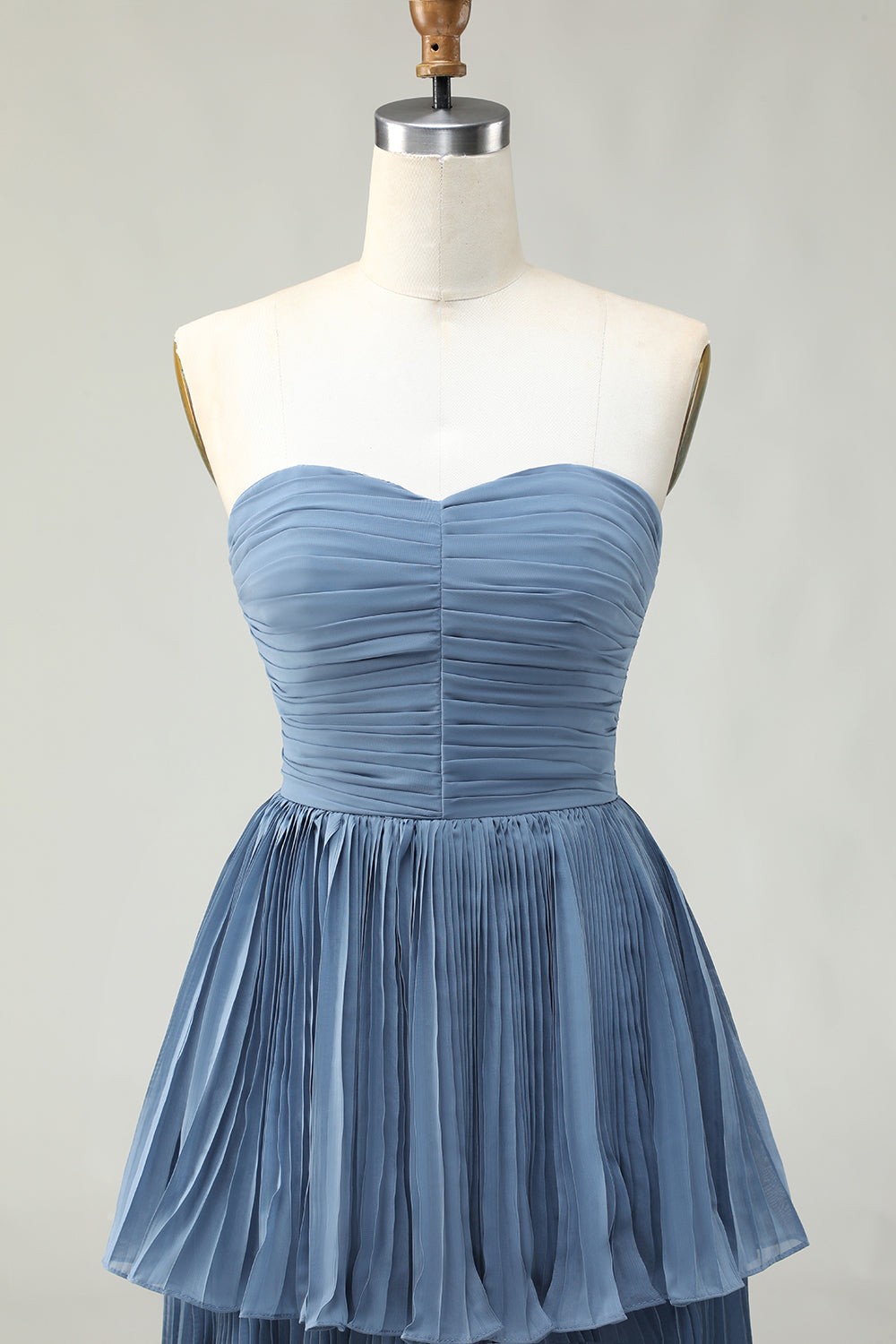 Dusty Blue Sweetheart A Line Tiered Long Bridesmaid Dress