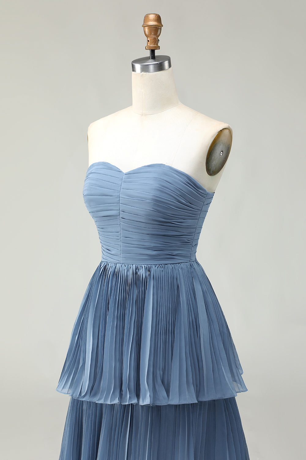 Dusty Blue Sweetheart A Line Tiered Long Bridesmaid Dress
