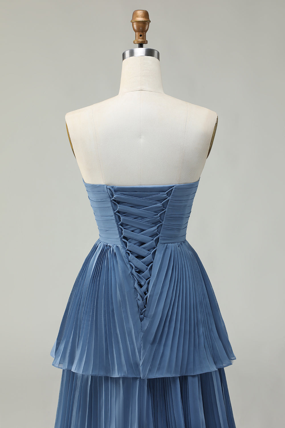 Dusty Blue Sweetheart A Line Tiered Long Bridesmaid Dress