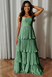 Dusty Blue Sweetheart A Line Tiered Long Bridesmaid Dress