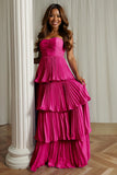 Dusty Blue Sweetheart A Line Tiered Long Bridesmaid Dress
