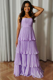 Dusty Blue Sweetheart A Line Tiered Long Bridesmaid Dress