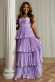 Dusty Blue Sweetheart A Line Tiered Long Bridesmaid Dress