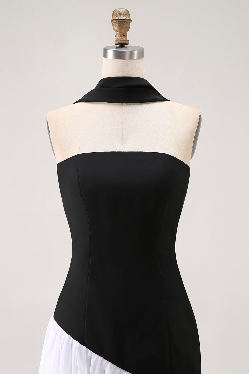 Black and White Neck Scarf Long Wedding Guest Dress