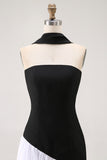 Black and White Neck Scarf Long Wedding Guest Dress