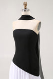 Black and White Neck Scarf Long Wedding Guest Dress
