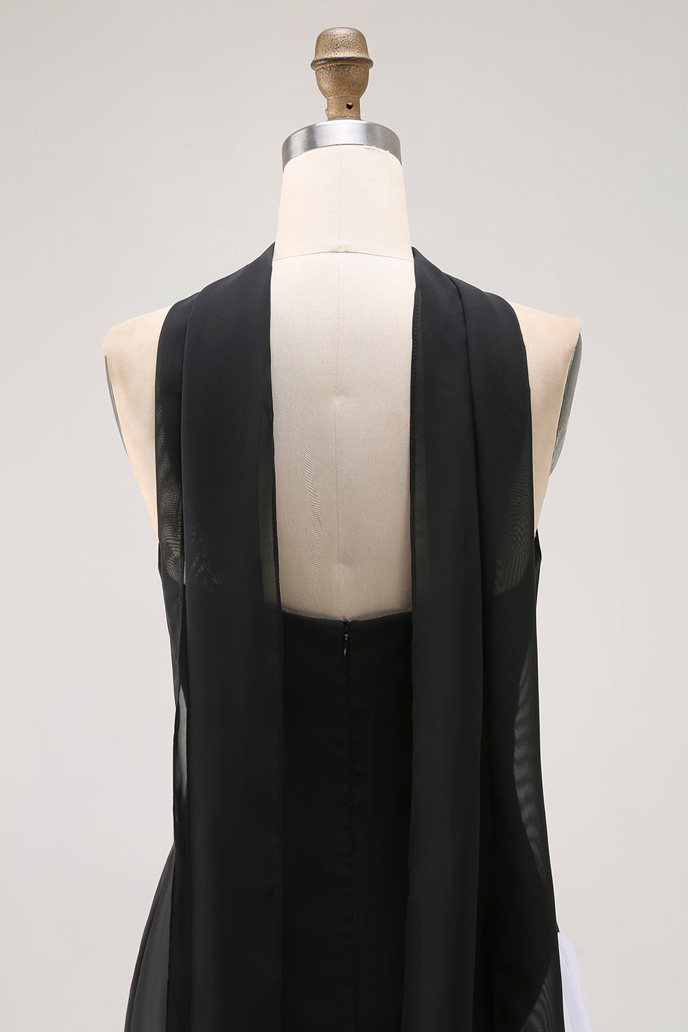 Black and White Neck Scarf Long Wedding Guest Dress