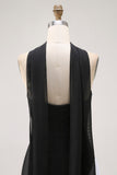 Black and White Neck Scarf Long Wedding Guest Dress