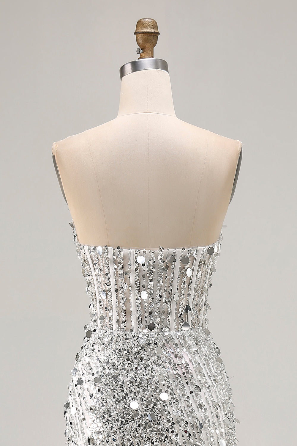 Sparkly Silver Sequin Mermaid Long Corset Prom Dress with Slit