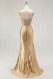 Sparkly Grey Mermaid Satin Long Corset Prom Dress with Slit