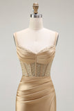 Sparkly Grey Mermaid Satin Long Corset Prom Dress with Slit