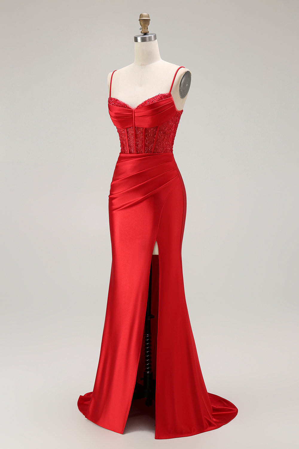 Sparkly Grey Mermaid Satin Long Corset Prom Dress with Slit