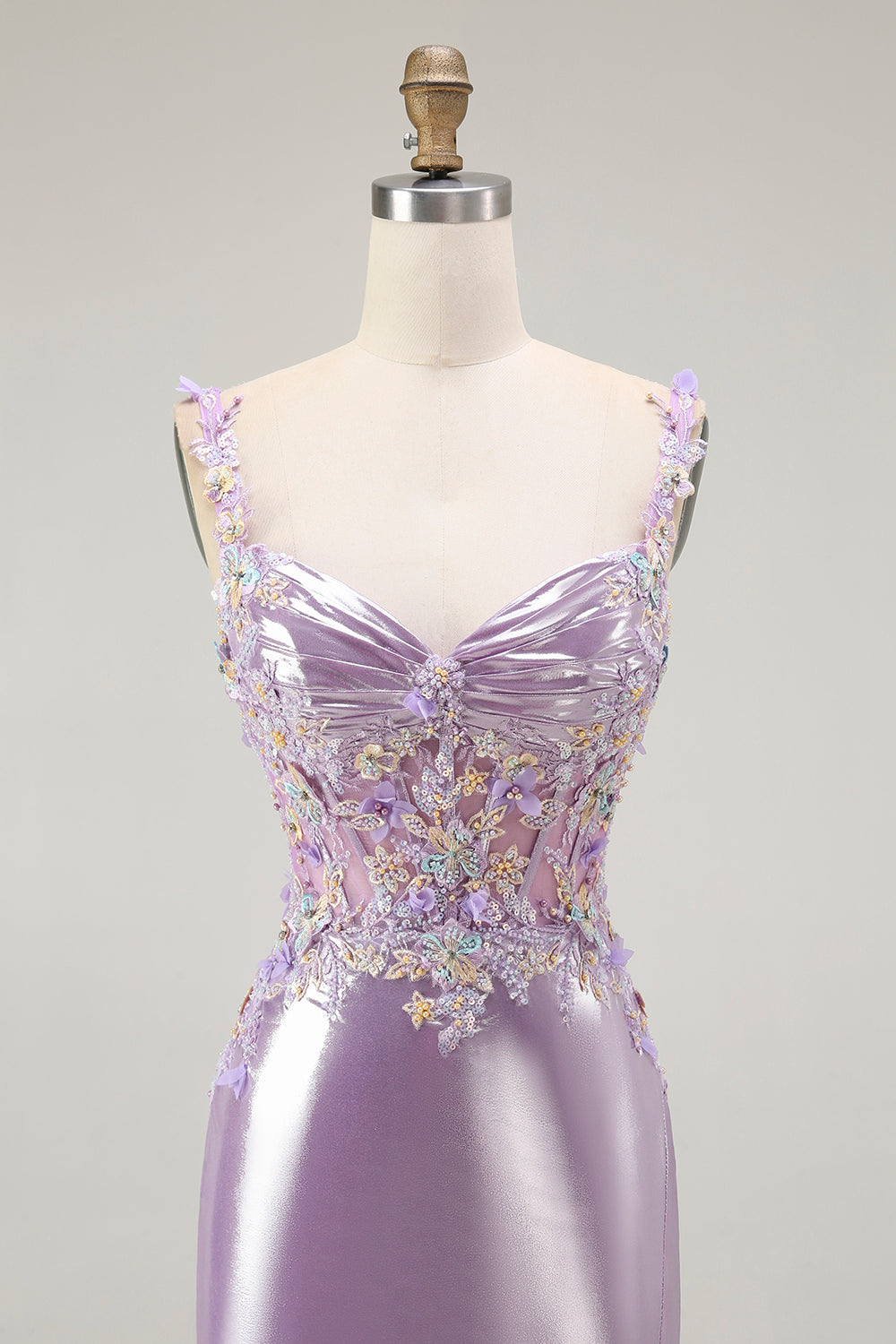 Sparkly Lilac Mermaid Floral Long Prom Dress with Slit