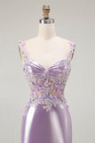 Sparkly Lilac Mermaid Floral Long Prom Dress with Slit