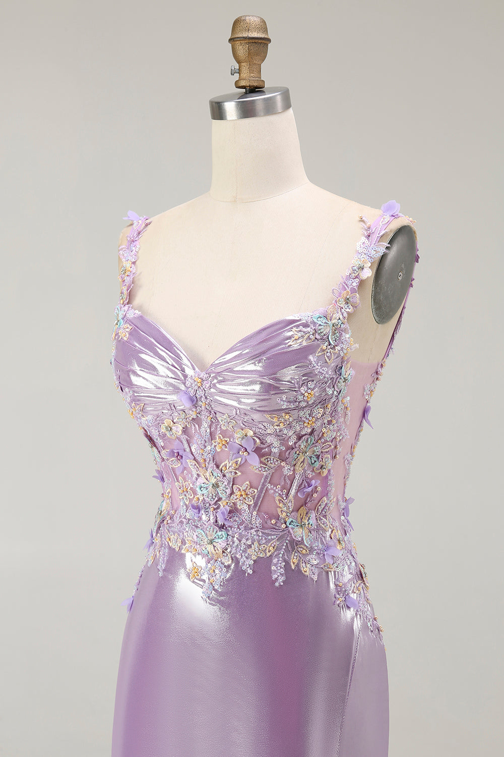 Sparkly Lilac Mermaid Floral Long Prom Dress with Slit